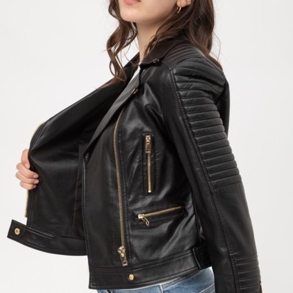 *ONLY 1 LEFT*  Faux Leather Moto Jacket - Black - Picture 4 of 5